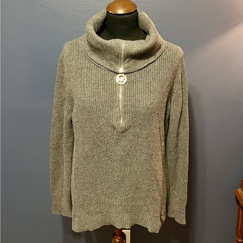 Michael Kors Gray Zip Front Ribbed Sweater M
